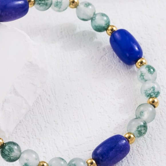 3/$35 18K Gold Plated Cross Coin Bracelet Charm Pearl Blue Beads Stainless steel - Picture 6 of 7